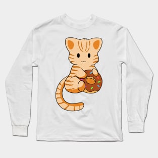 Orange Tabby Cat with donut Long Sleeve T-Shirt